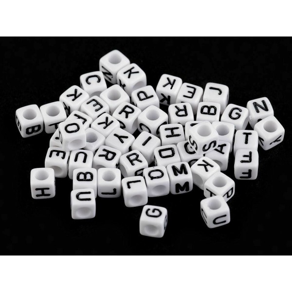 1bag Ix Noir-blanc Perles de Plastique Cube 6mm Avec des Lettres, d'Autres - Photo n°3