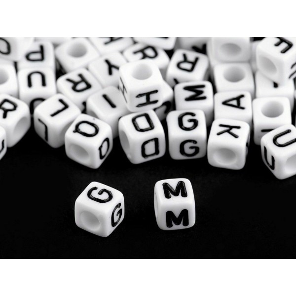 1bag Ix Noir-blanc Perles de Plastique Cube 6mm Avec des Lettres, d'Autres - Photo n°5