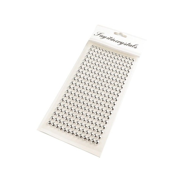 1card de Lumière d'Argent Auto-Adhésif de Fausses Perles Stickers 6mm, Auto-adhésives, de Décoration - Photo n°2