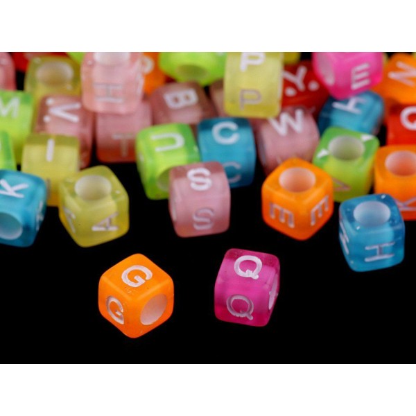 1bag 2 Mélange Des Couleurs des Perles en Plastique Cube Avec des Lettres de 6mm, Autres - Photo n°1
