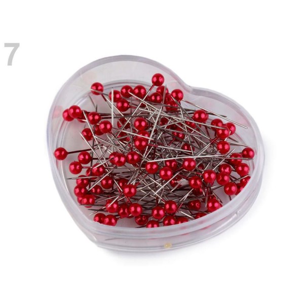 1box Rouge Foncé Épingles à Tête en Plastique Longueur 40 mm Boîte Cœur, Floristique des Fournitures - Photo n°1