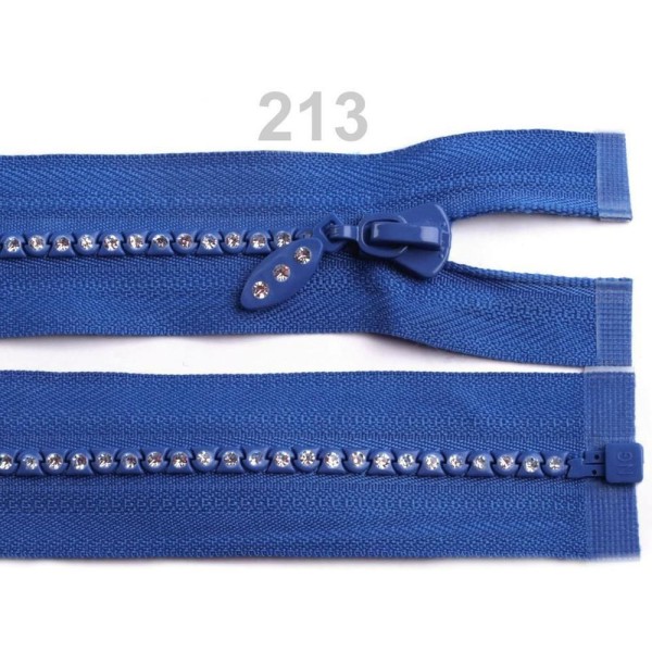 1pc Dazzling Bleu Strass Plastique à fermeture éclair Largeur 4mm, Longueur: 50cm, / Vislon, Fermetu - Photo n°1