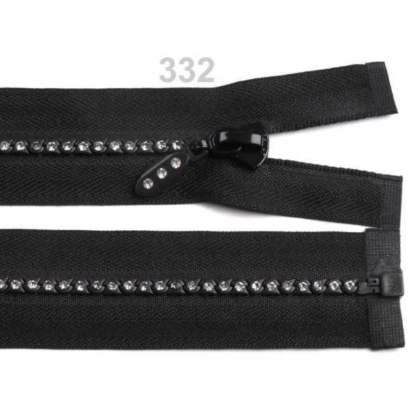1pc Noir Strass Plastique à fermeture éclair Largeur 4mm, Longueur: 50cm, / Vislon, Fermetures à gli - Photo n°1