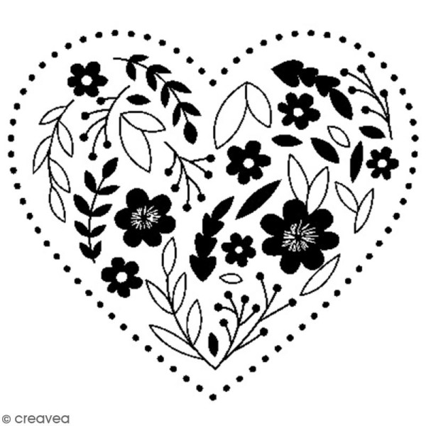 Tampon bois Mariage - Coeur brodé à fleurs - 4 x 3,5 cm - Photo n°1