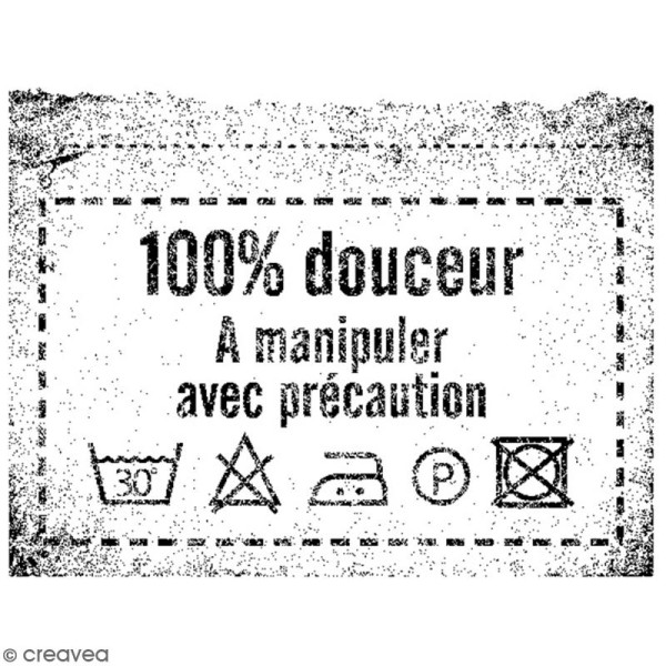Tampon bois Etiquette 100% douceur - 5,5 x 4,3 cm - Photo n°1