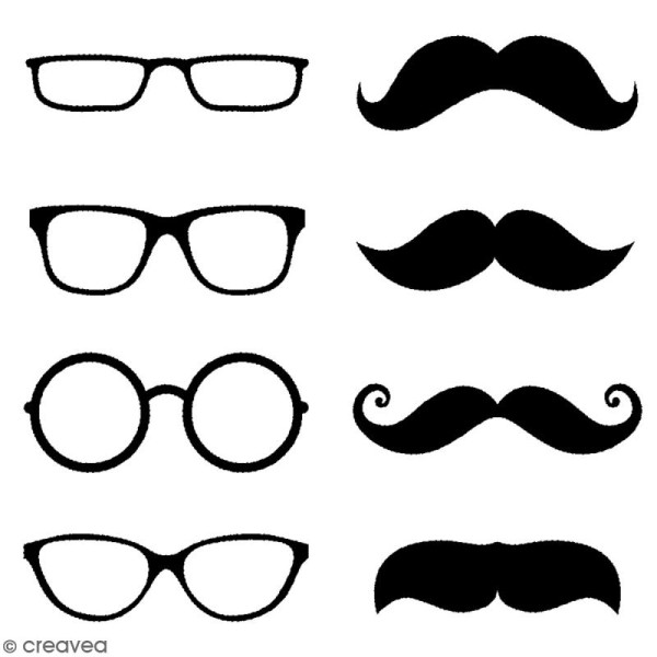 Set tampon bois - Moustaches et lunettes - 4 x 1,8 cm - 8 pcs - Photo n°2