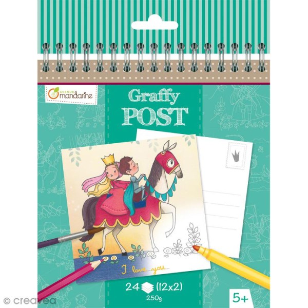 Cahier de Coloriage cartes postales - Graffy post Princesses et chevaliers - 24 pages - Photo n°1
