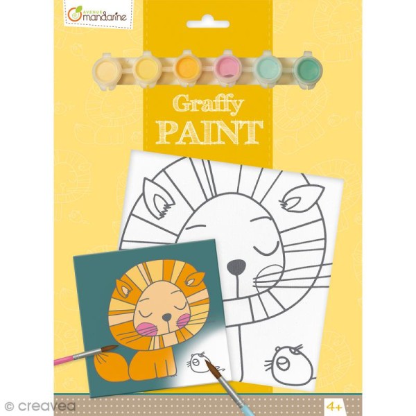 Kit peinture enfant Graffy Paint - Lion - Toile de 20 x 20 cm et accessoires - Photo n°1