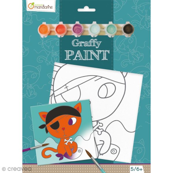 Kit peinture enfant Graffy Paint - Chat pirate - Toile de 20 x 20 cm et accessoires - Photo n°1
