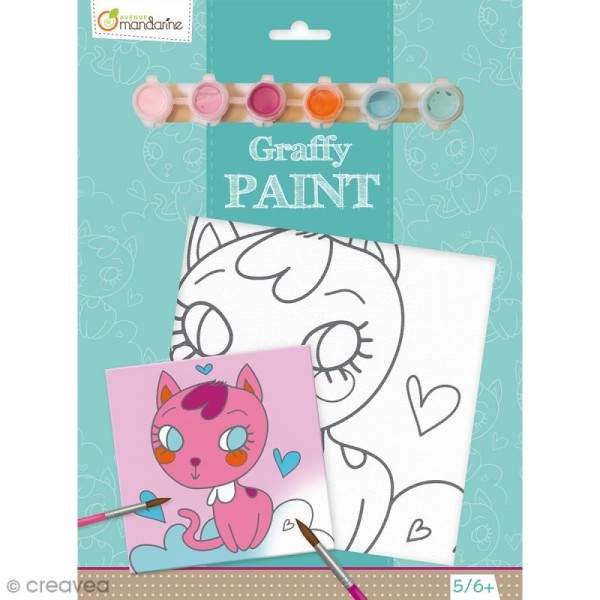 Kit peinture enfant Graffy Paint - Chat coeur - Toile de 20 x 20 cm et accessoires - Photo n°1