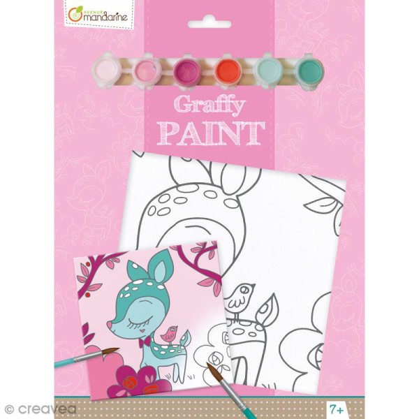 Kit peinture enfant Graffy Paint - Faon - Toile de 20 x 20 cm et accessoires