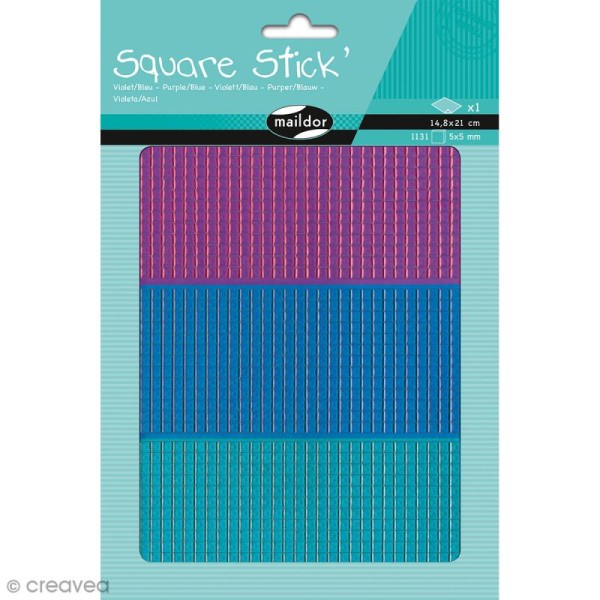 Kit gommettes Mosaïque - Square Stick Violet & Bleu - 1131 carrés de 5 mm - Photo n°1