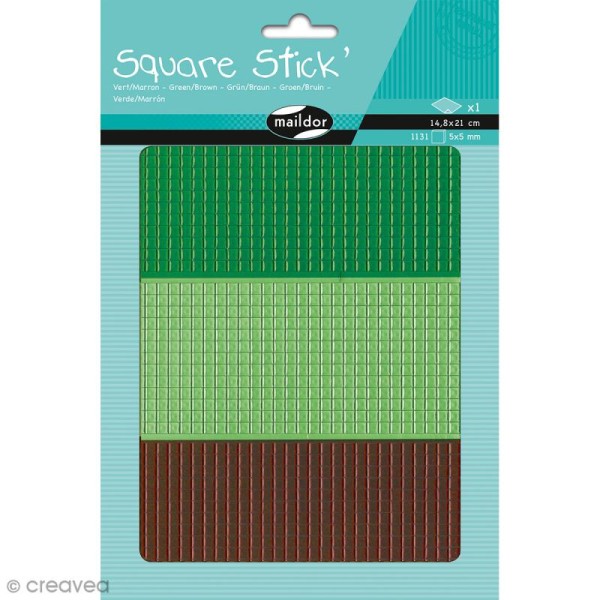 Kit gommettes Mosaïque - Square Stick Vert & Marron - 1131 carrés de 5 mm - Photo n°1