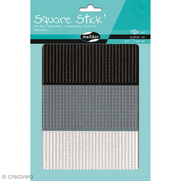 Kit gommettes Mosaïque - Square Stick Noir & Blanc - 1131 carrés de 5 mm - Photo n°1