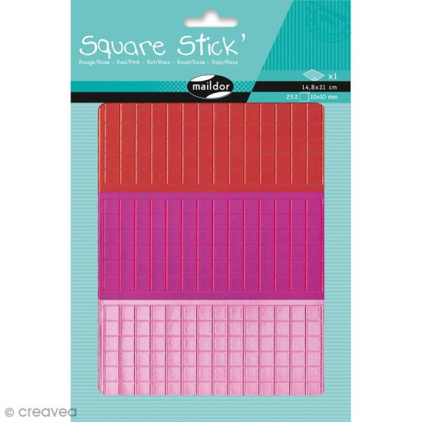 Kit gommettes Mosaïque - Square Stick Rouge & Rose - 252 carrés de 1 cm - Photo n°1