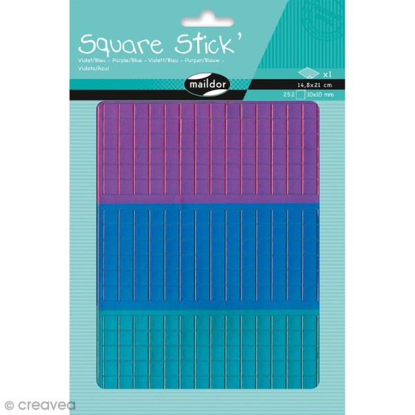 Kit gommettes Mosaïque - Square Stick Violet & Bleu - 252 carrés de 1 cm - Photo n°1