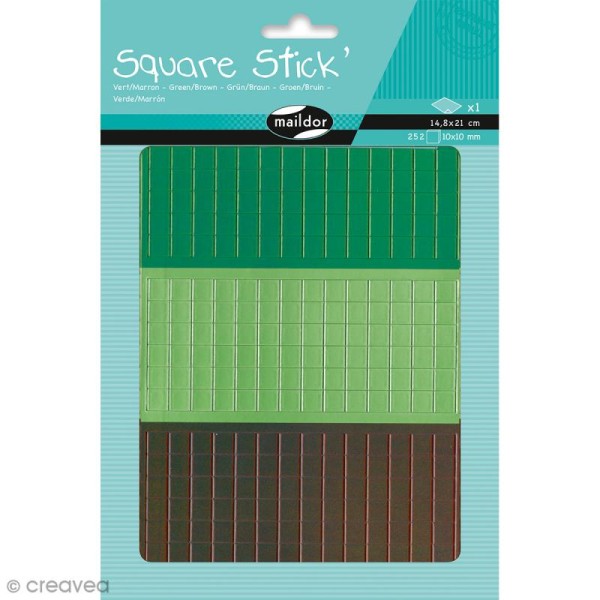 Kit gommettes Mosaïque - Square Stick Vert & Marron - 252 carrés de 1 cm - Photo n°1