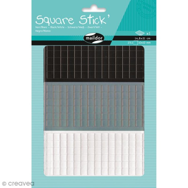 Kit gommettes Mosaïque - Square Stick Noir & Blanc - 252 carrés de 1 cm - Photo n°1