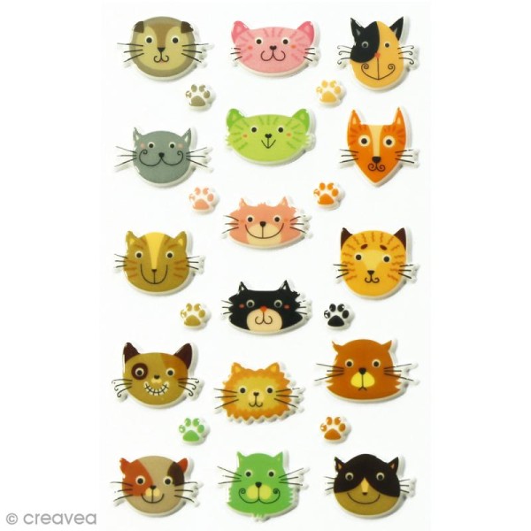 Sticker Fantaisie Cooky - Têtes de chats - 24 pcs - Photo n°2