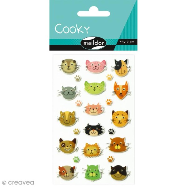 Sticker Fantaisie Cooky - Têtes de chats - 24 pcs - Photo n°1