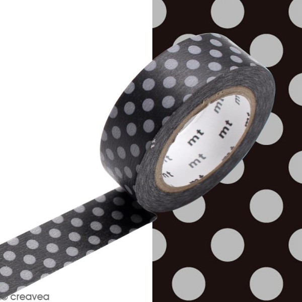 Masking Tape Pois gris fond noir - 15 mm x 10 m - Photo n°2