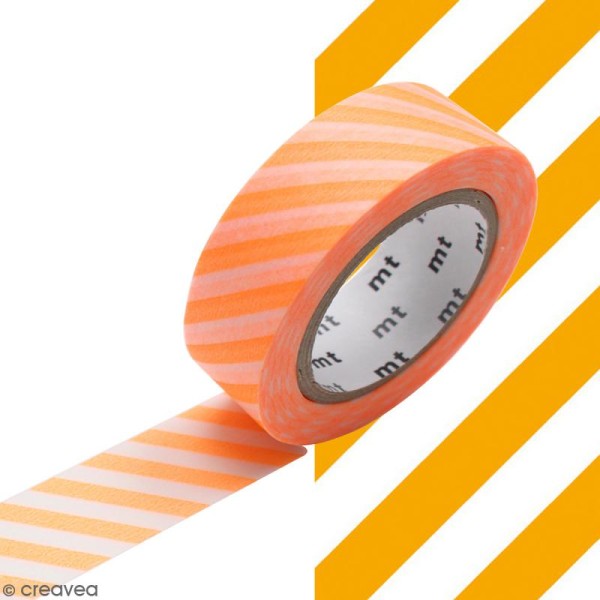 Masking Tape Rayures orange fluo - 15 mm x 10 m - Photo n°2