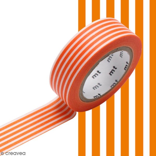 Masking Tape Lignes orange mandarine - 15 mm x 10 m - Photo n°2
