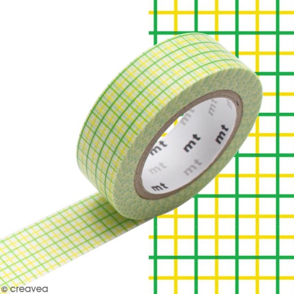Masking Tape Quadrillé jaune vert - 15 mm x 10 m - Photo n°2