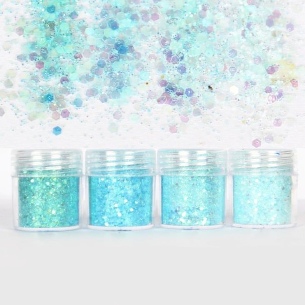 4pcs Gel Light Bleu Turquoise, Mélanger Ensemble, Nail Art Glitter Powder Hexagone Kit de Cheveux, M - Photo n°2