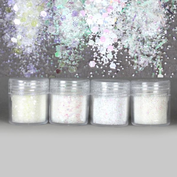 4pcs AB Blanc, Mélanger Ensemble, Nail Art Glitter Powder Hexagone Kit de Cheveux, Manucure Maquilla - Photo n°2