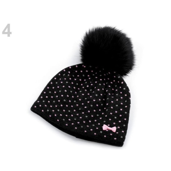 1pc 4 Filles Noires Chapeau d'Hiver Avec pompons Capu, Bonnet Femmes, Bonnet de Tricot, Bonnet au Cr - Photo n°1