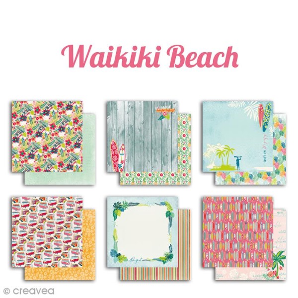 Papier scrapbooking Waikiki Beach - 6 feuilles - 30,5 x 30,5 cm - Recto Verso - Photo n°2