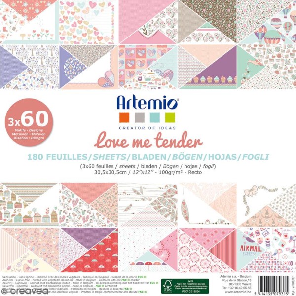 Papier scrapbooking Artemio - Love Me Tender - 30,5 x 30,5 cm - 180 feuilles - Photo n°1