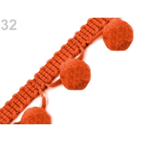 18m Vermillon Orange Pom Pom Frange Garniture de 30mm, Ø13mm, des Garnitures, des Tresses Et article - Photo n°2