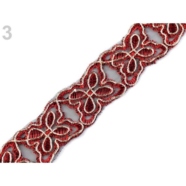 13,5 m 3 en Or Rouge Brodé en Organza Ruban de Garniture Largeur 28mm, Tulle,mousseline de soie Et d - Photo n°1