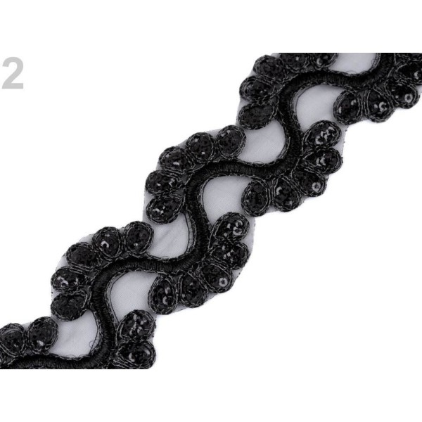 9m 2 Noir Organza Dentelle / Tresse Avec des Paillettes Largeur de 45 Cm, Tulle,mousseline de soie E - Photo n°1
