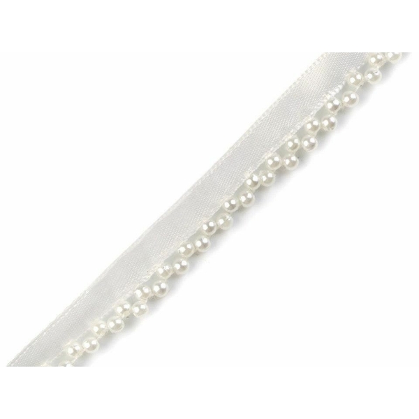 9m Blanc Garniture / Ruban Avec Fausses Perles Largeur 14mm, de Biais, le Biais de l'Insertion de la - Photo n°1