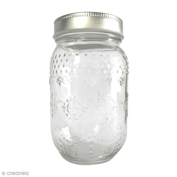 Bocal Mason Jar en verre et couvercle - Arabesques - 375 ml - Photo n°1