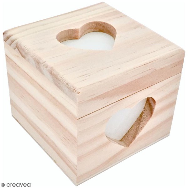 Boîte en bois avec découpe coeur - 8 x 8 x 7 cm - Photo n°1