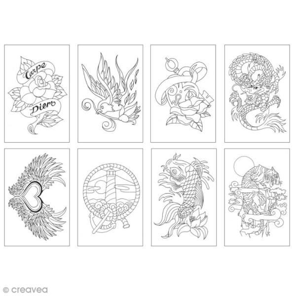 Cartes à colorier pour marqueurs Chameleon - Tattoo - 16 pcs - Photo n°3