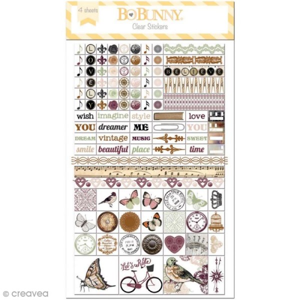 Stickers Bo Bunny transparents - Beautiful Dreamer - 4 planches de 15 x 9 cm - Photo n°1