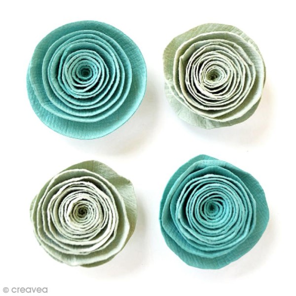 Fleurs spirales en papier 3 cm - Pacific Blue - 4 pcs - Photo n°1