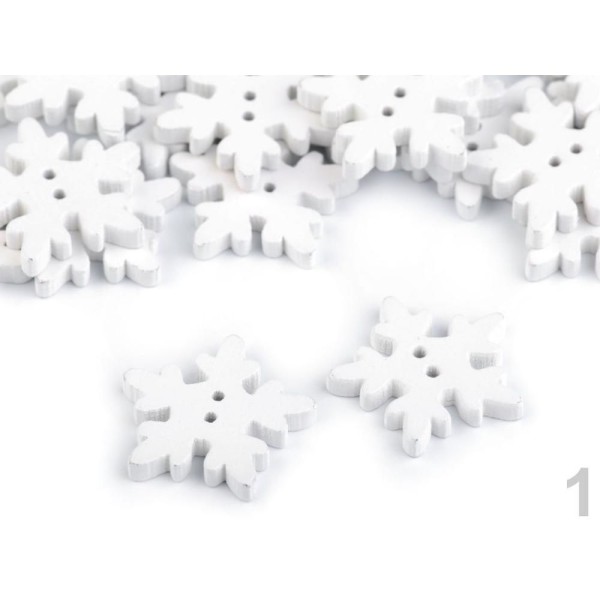 50pc 1 Blanc de décoration en Bois Bouton de Flocon de neige, des Boutons, Et de la Fixation, de la - Photo n°1