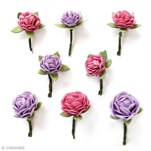 Fleurs en papier 1,5 cm - Mulberry Blush - 8 pcs - Photo n°1