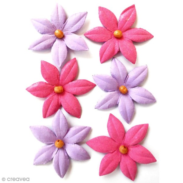 Fleurs en papier 4,5 cm avec perle - Mulberry Blush - 6 pcs - Photo n°1