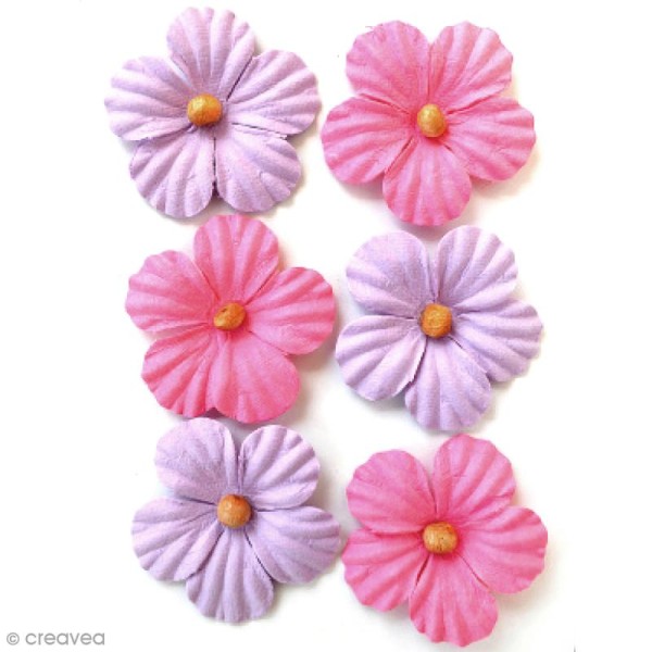 Fleurs en papier 3,5 cm avec perle - Mulberry Blush - 6 pcs - Photo n°1