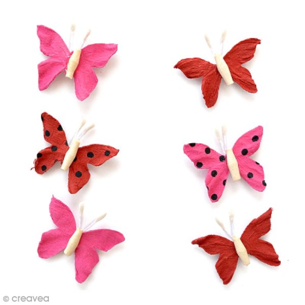 Papillons en papier 2,5 cm - Cerise Pink - 6 pcs - Photo n°1