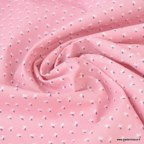Tissu coton imprimé petites fleurs fond Rose - Photo n°2