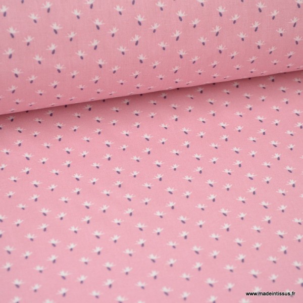 Tissu coton imprimé petites fleurs fond Rose - Photo n°1