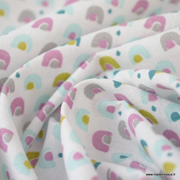 Tissu coton imprimé arc en ciel bleu et rose - Photo n°3